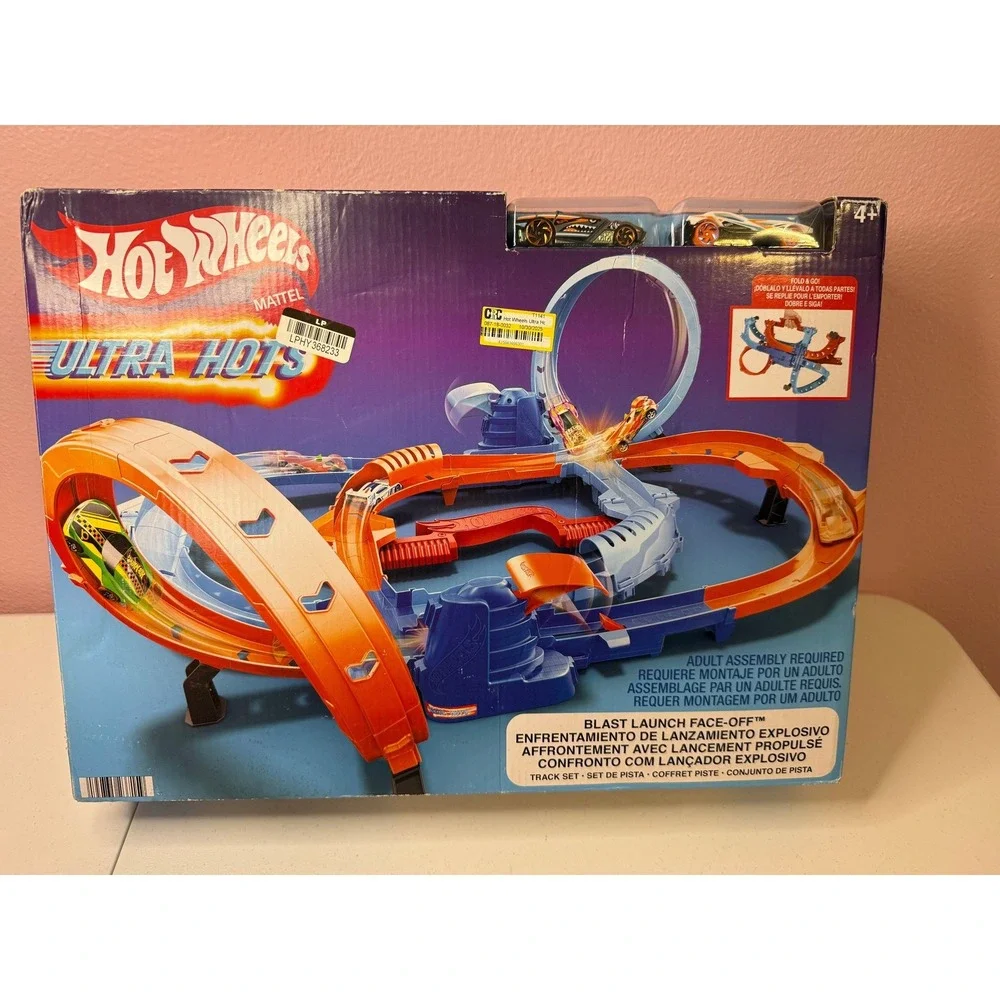 Hot Wheels Ultra Hots Blast Launch Face-Off Track Set Mattel Orange Blue Loop